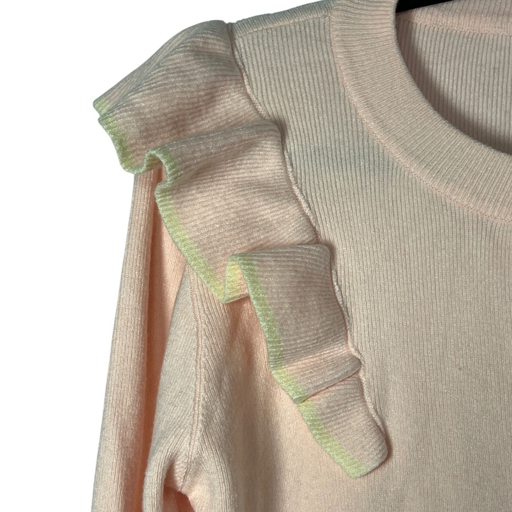 Anniewear Women's Pale Pink Ruffle Cottagecore Soft Chic Crewneck Sweater Medium - Picture 2 of 6